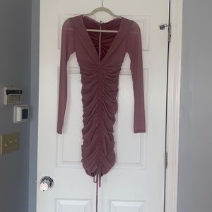 Small Pink bodycon midi dress with sheer sleeves